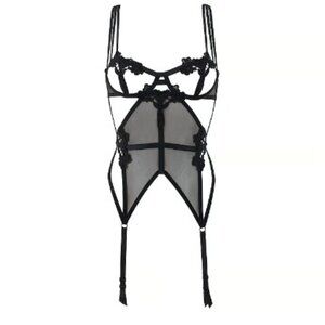 Bluebella Black Sheer Lace Suspender Bodysuit